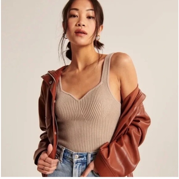 Abercrombie & Fitch Tops - Abercrombie & Fitch Sculpt Sweet Heart Knit Sweater Ribbed Tank Top Cami Beige S